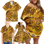 Custom NAIDOC Week 2024 Hawks Family Matching Off Shoulder Short Dress and Hawaiian Shirt Aboriginal Animals Keep The Fire Burning
