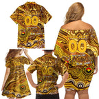 Custom NAIDOC Week 2024 Hawks Family Matching Off Shoulder Short Dress and Hawaiian Shirt Aboriginal Animals Keep The Fire Burning