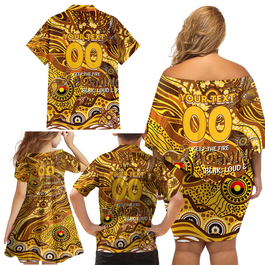 Custom NAIDOC Week 2024 Hawks Family Matching Off Shoulder Short Dress and Hawaiian Shirt Aboriginal Animals Keep The Fire Burning