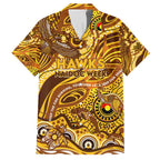 Custom NAIDOC Week 2024 Hawks Family Matching Off Shoulder Short Dress and Hawaiian Shirt Aboriginal Animals Keep The Fire Burning