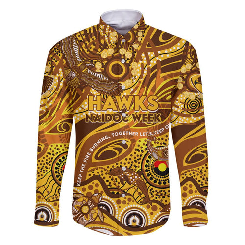 Custom NAIDOC Week 2024 Hawks Family Matching Off Shoulder Short Dress and Hawaiian Shirt Aboriginal Animals Keep The Fire Burning