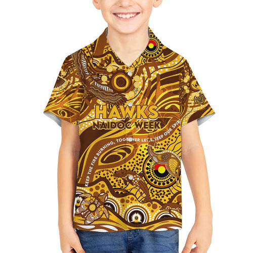 Custom NAIDOC Week 2024 Hawks Family Matching Off Shoulder Short Dress and Hawaiian Shirt Aboriginal Animals Keep The Fire Burning