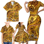 Custom NAIDOC Week 2024 Hawks Family Matching Short Sleeve Bodycon Dress and Hawaiian Shirt Aboriginal Animals Keep The Fire Burning