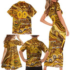 Custom NAIDOC Week 2024 Hawks Family Matching Short Sleeve Bodycon Dress and Hawaiian Shirt Aboriginal Animals Keep The Fire Burning