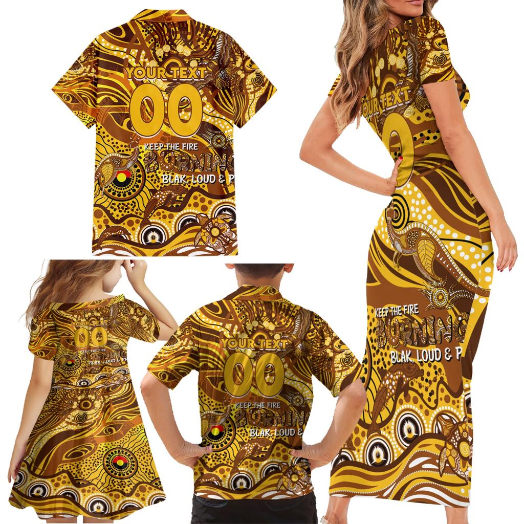 Custom NAIDOC Week 2024 Hawks Family Matching Short Sleeve Bodycon Dress and Hawaiian Shirt Aboriginal Animals Keep The Fire Burning