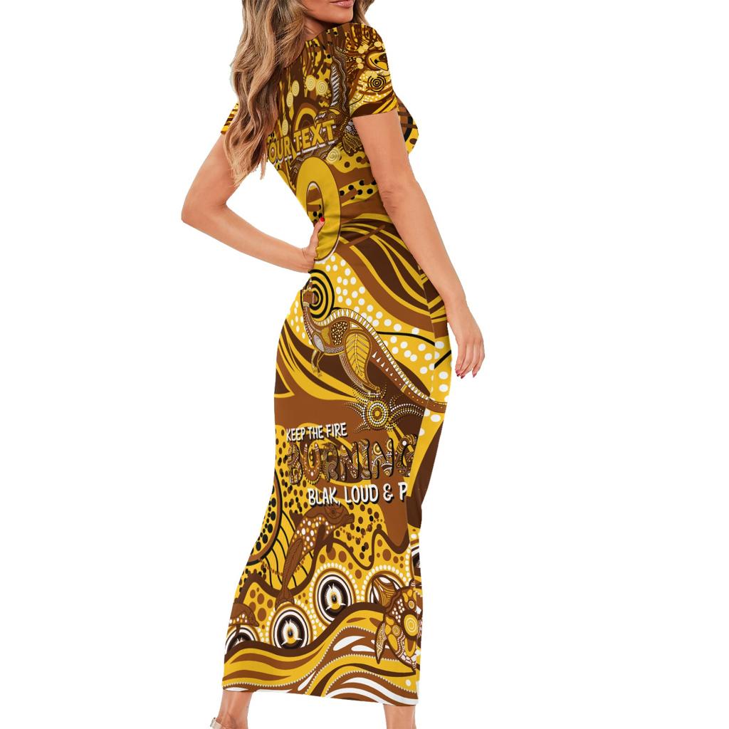 Custom NAIDOC Week 2024 Hawks Family Matching Short Sleeve Bodycon Dress and Hawaiian Shirt Aboriginal Animals Keep The Fire Burning