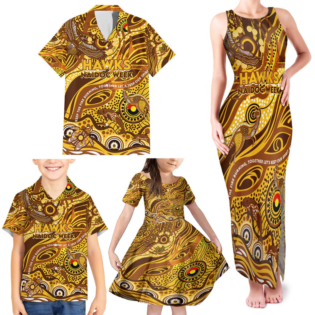 Custom NAIDOC Week 2024 Hawks Family Matching Tank Maxi Dress and Hawaiian Shirt Aboriginal Animals Keep The Fire Burning