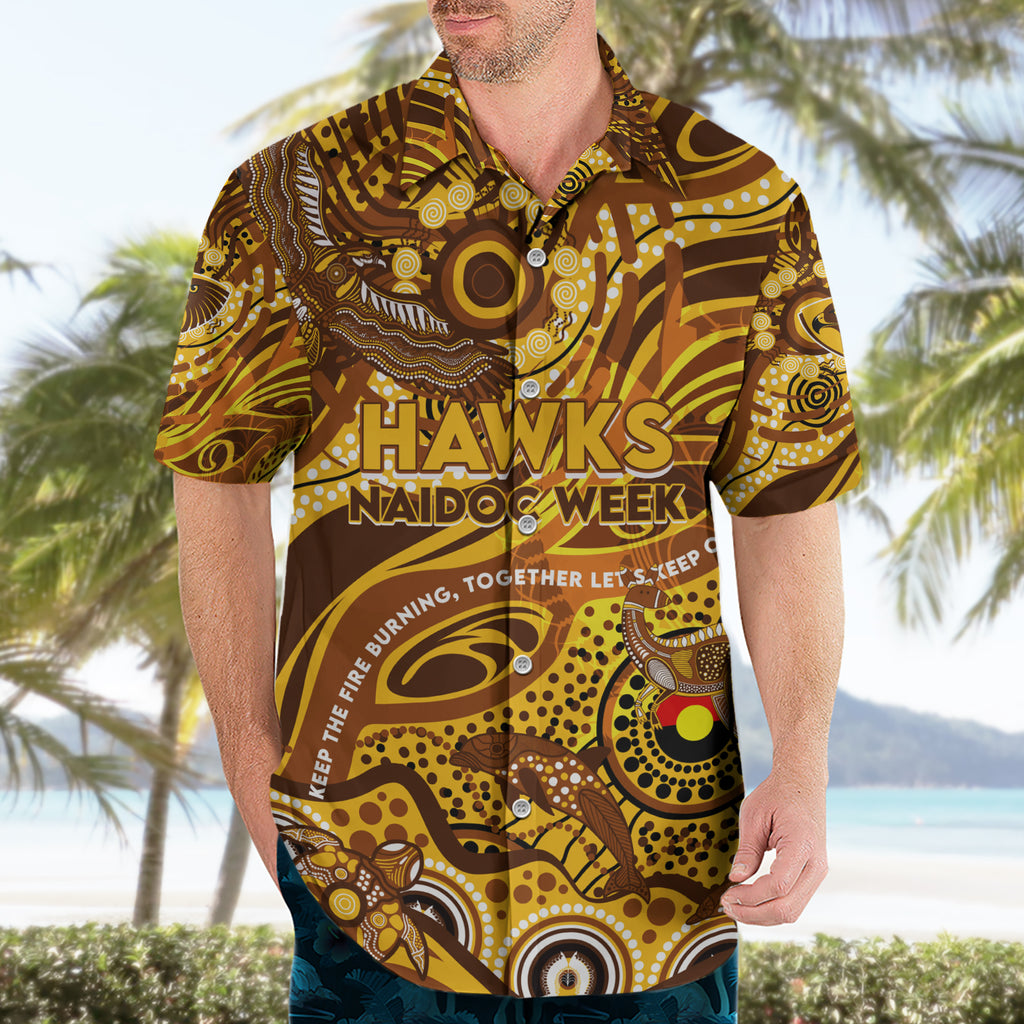 Custom NAIDOC Week 2024 Hawks Hawaiian Shirt Aboriginal Animals Keep The Fire Burning