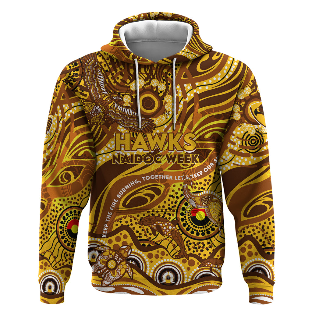 Custom NAIDOC Week 2024 Hawks Hoodie Aboriginal Animals Keep The Fire Burning