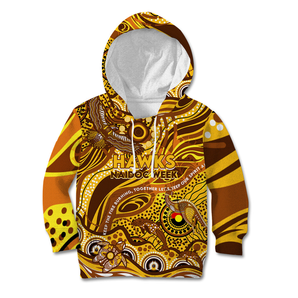 Custom NAIDOC Week 2024 Hawks Kid Hoodie Aboriginal Animals Keep The Fire Burning