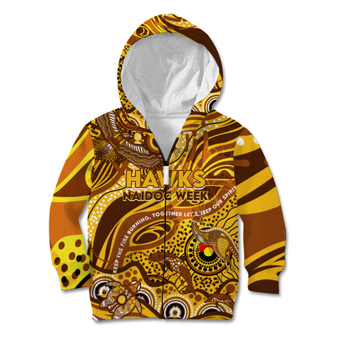 Custom NAIDOC Week 2024 Hawks Kid Hoodie Aboriginal Animals Keep The Fire Burning