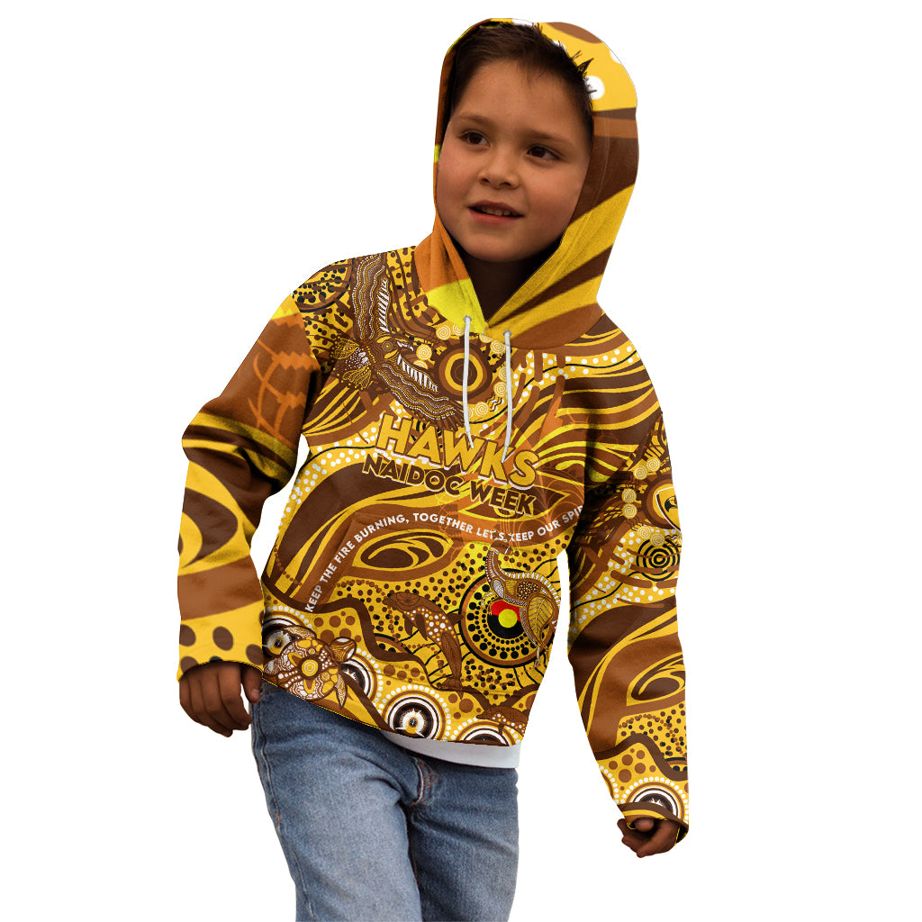 Custom NAIDOC Week 2024 Hawks Kid Hoodie Aboriginal Animals Keep The Fire Burning