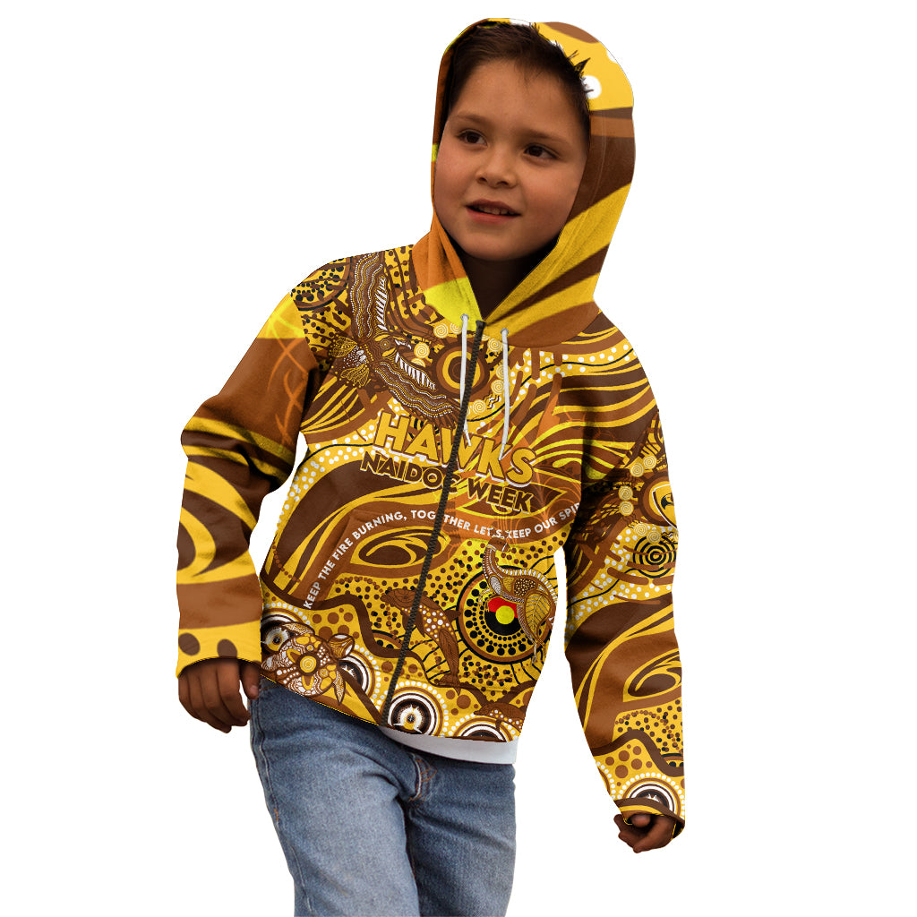 Custom NAIDOC Week 2024 Hawks Kid Hoodie Aboriginal Animals Keep The Fire Burning