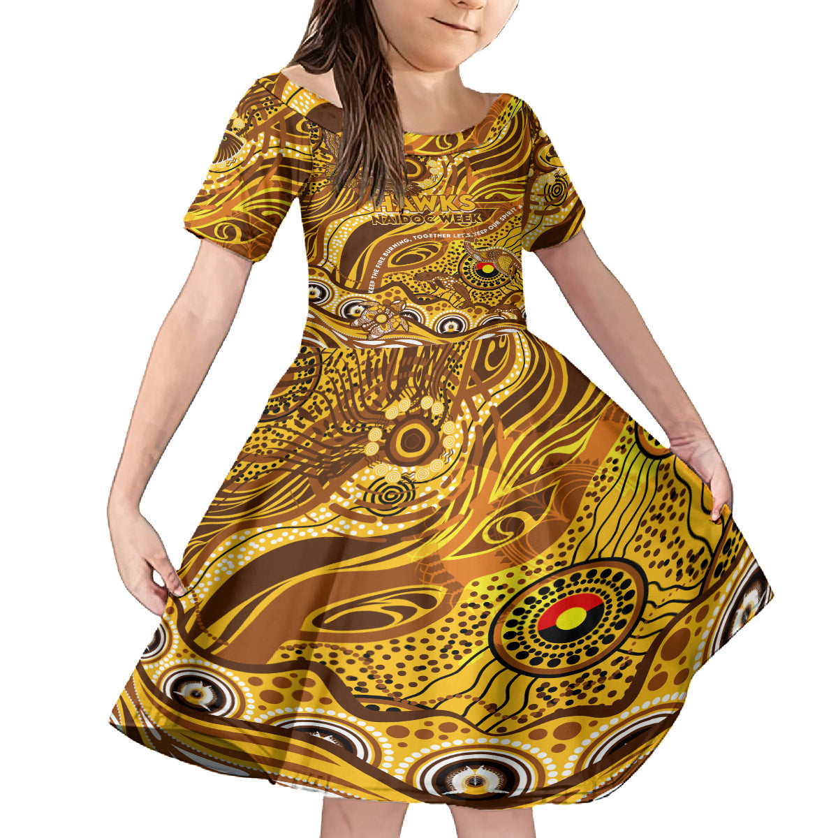 Custom NAIDOC Week 2024 Hawks Kid Short Sleeve Dress Aboriginal Animals Keep The Fire Burning