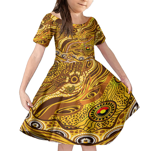 Custom NAIDOC Week 2024 Hawks Kid Short Sleeve Dress Aboriginal Animals Keep The Fire Burning