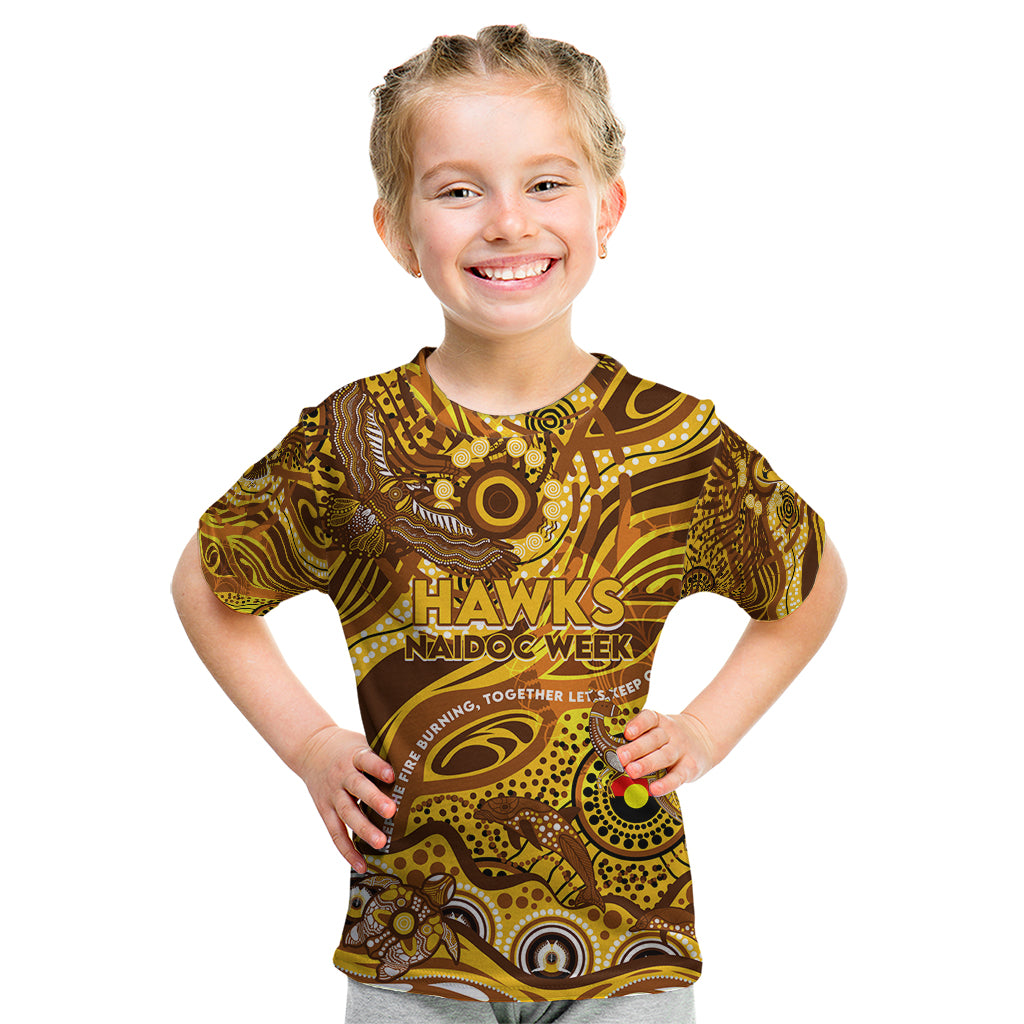 Custom NAIDOC Week 2024 Hawks Kid T Shirt Aboriginal Animals Keep The Fire Burning