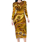 Custom NAIDOC Week 2024 Hawks Long Sleeve Bodycon Dress Aboriginal Animals Keep The Fire Burning