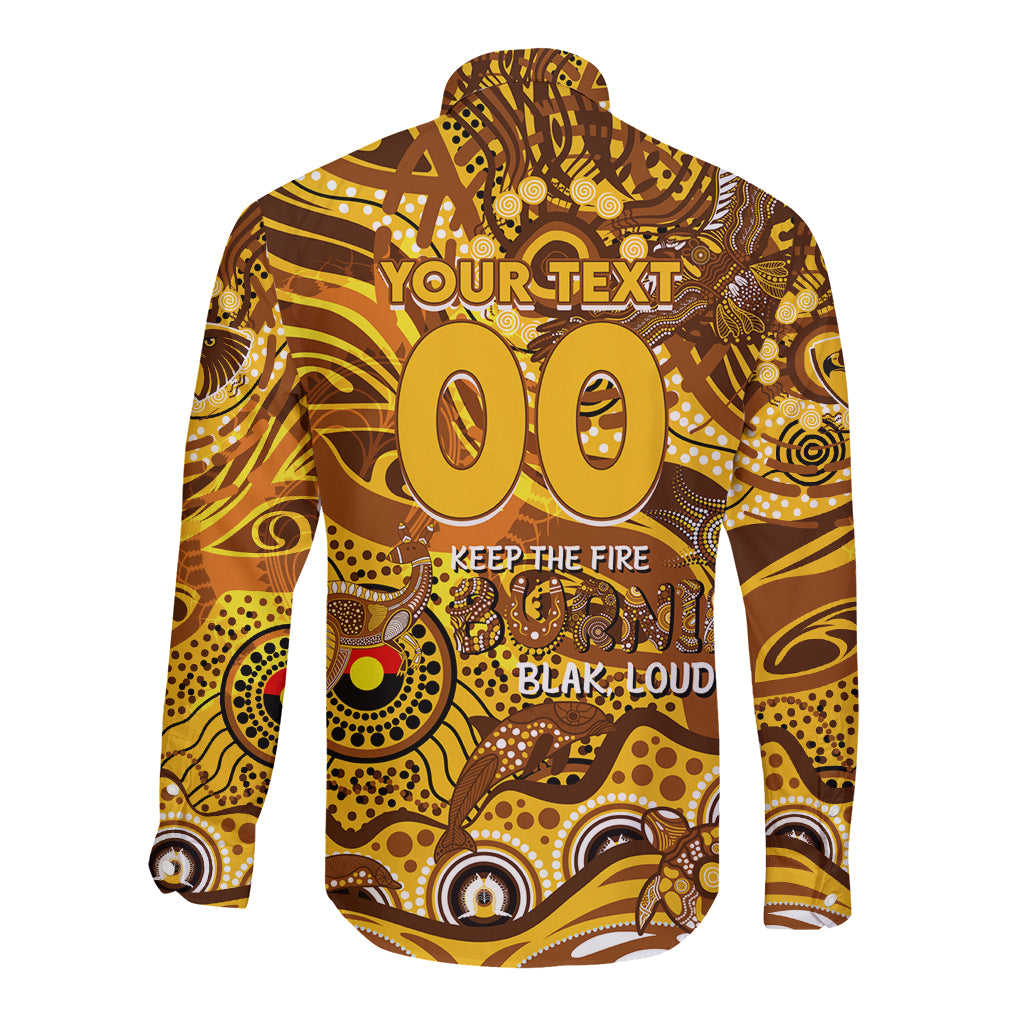 Custom NAIDOC Week 2024 Hawks Long Sleeve Button Shirt Aboriginal Animals Keep The Fire Burning