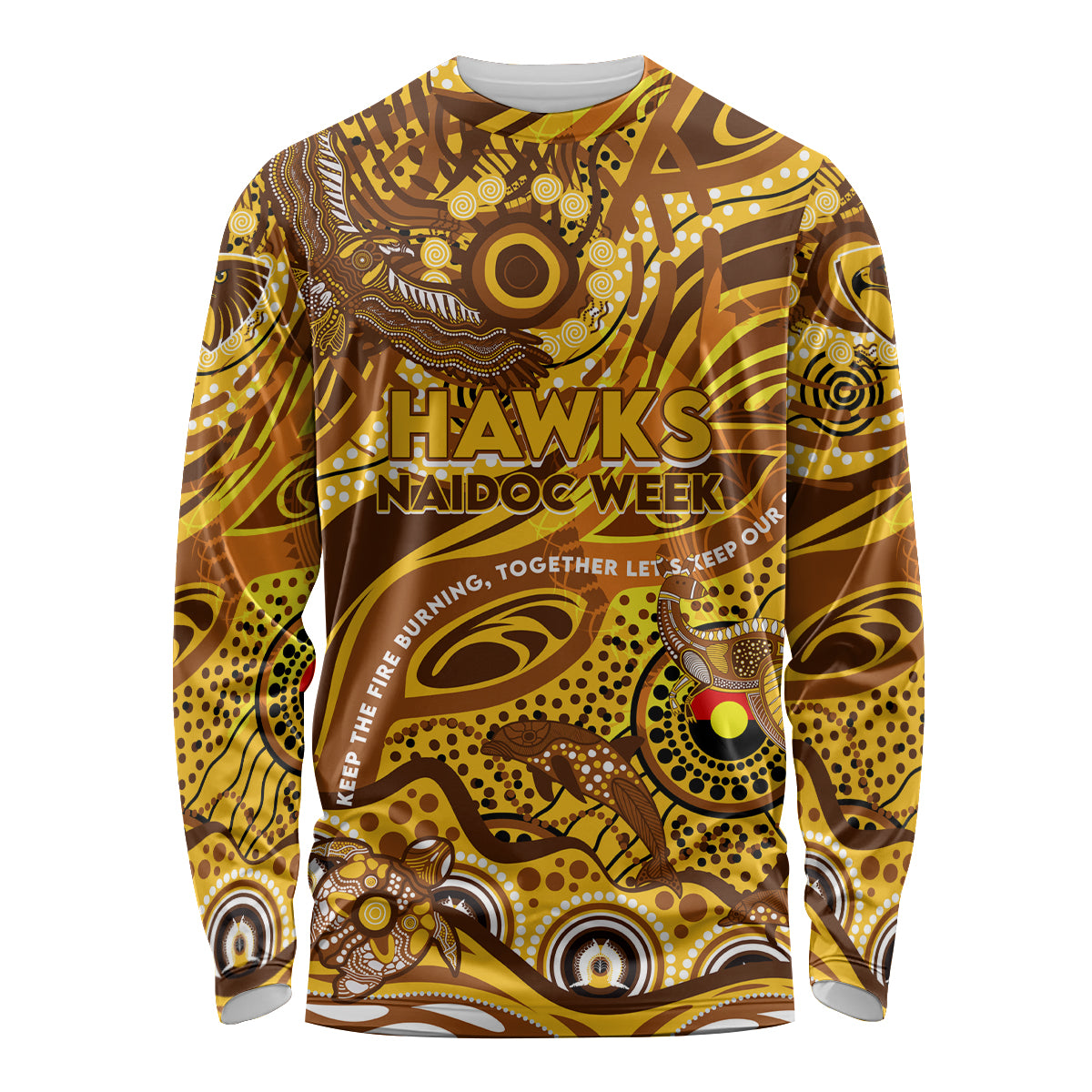 Custom NAIDOC Week 2024 Hawks Long Sleeve Shirt Aboriginal Animals Keep The Fire Burning