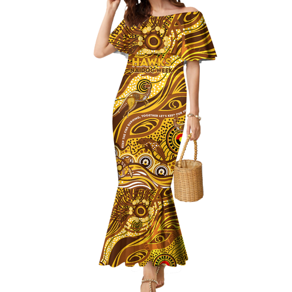 Custom NAIDOC Week 2024 Hawks Mermaid Dress Aboriginal Animals Keep The Fire Burning