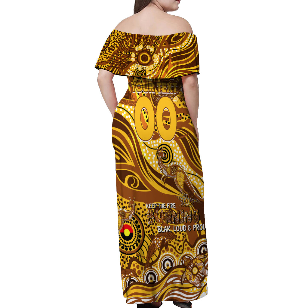 Custom NAIDOC Week 2024 Hawks Off Shoulder Maxi Dress Aboriginal Animals Keep The Fire Burning