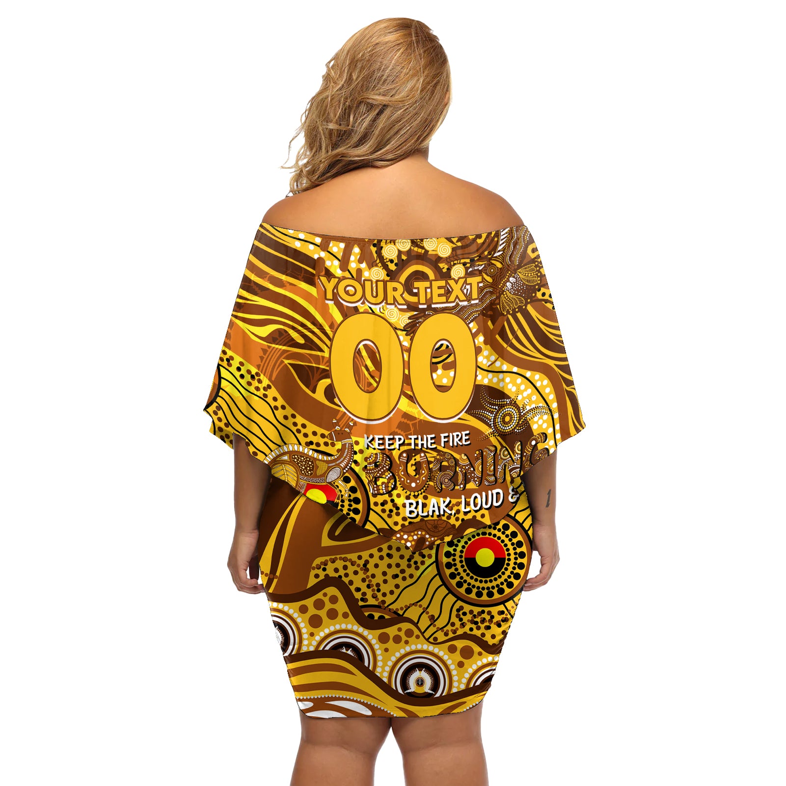 Custom NAIDOC Week 2024 Hawks Off Shoulder Short Dress Aboriginal Animals Keep The Fire Burning