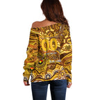 Custom NAIDOC Week 2024 Hawks Off Shoulder Sweater Aboriginal Animals Keep The Fire Burning