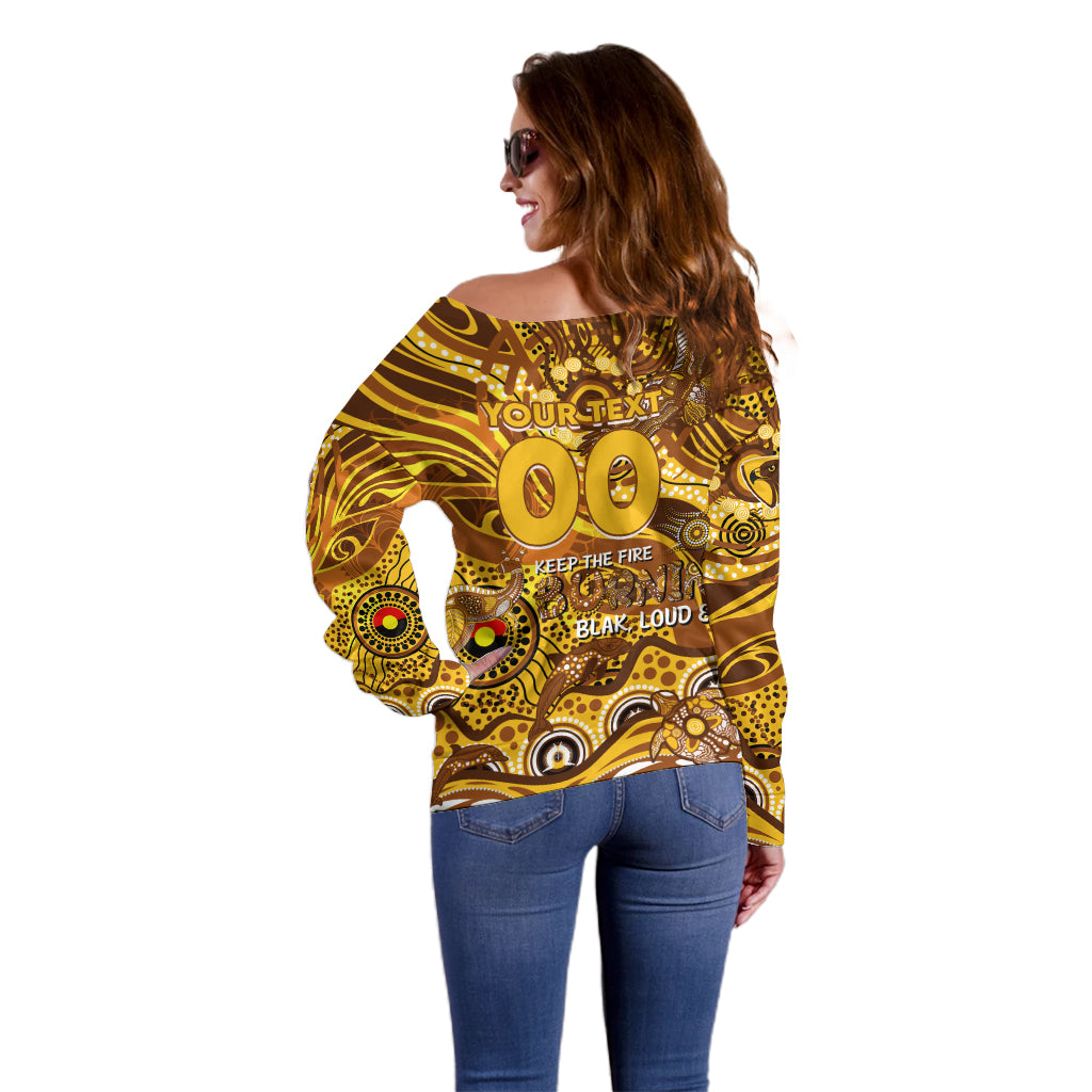 Custom NAIDOC Week 2024 Hawks Off Shoulder Sweater Aboriginal Animals Keep The Fire Burning