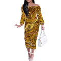 Custom NAIDOC Week 2024 Hawks Off The Shoulder Long Sleeve Dress Aboriginal Animals Keep The Fire Burning