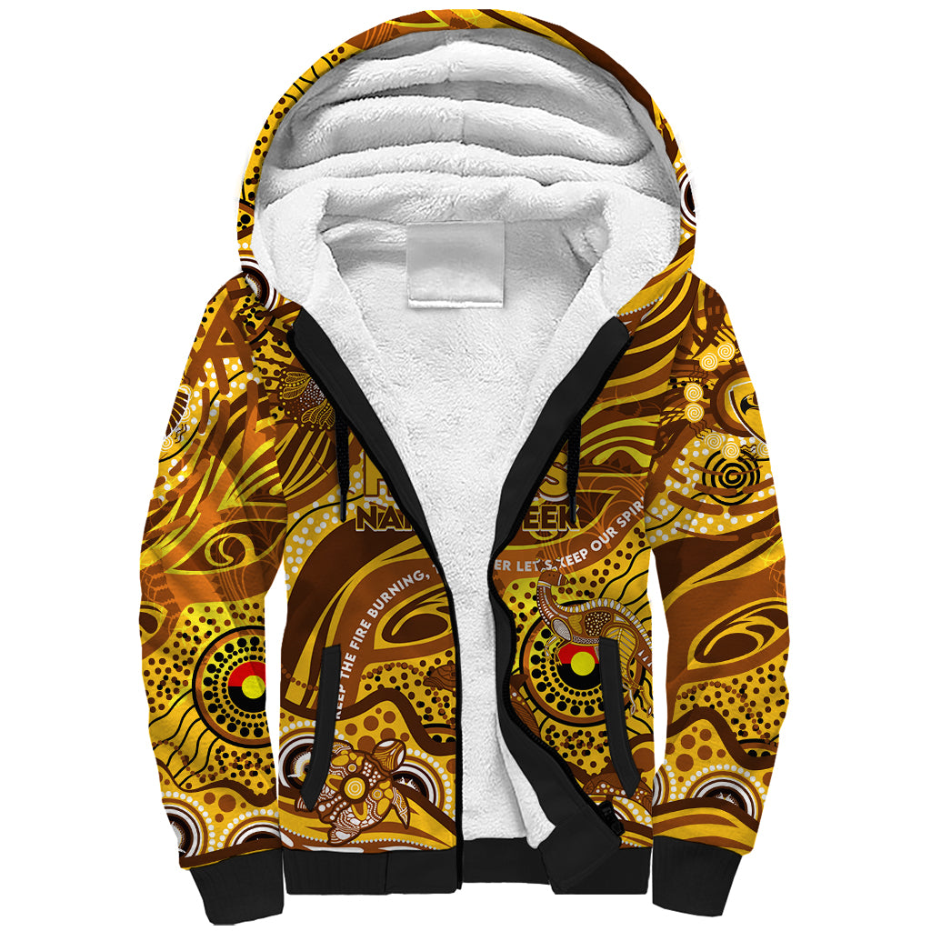 Custom NAIDOC Week 2024 Hawks Sherpa Hoodie Aboriginal Animals Keep The Fire Burning