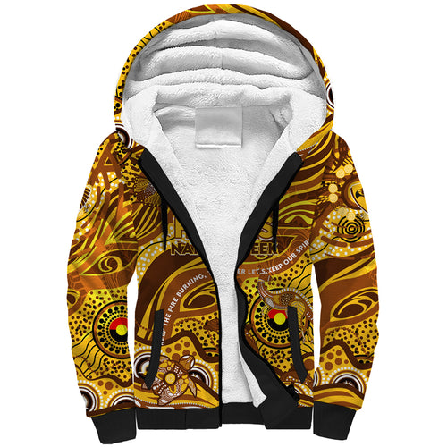 Custom NAIDOC Week 2024 Hawks Sherpa Hoodie Aboriginal Animals Keep The Fire Burning