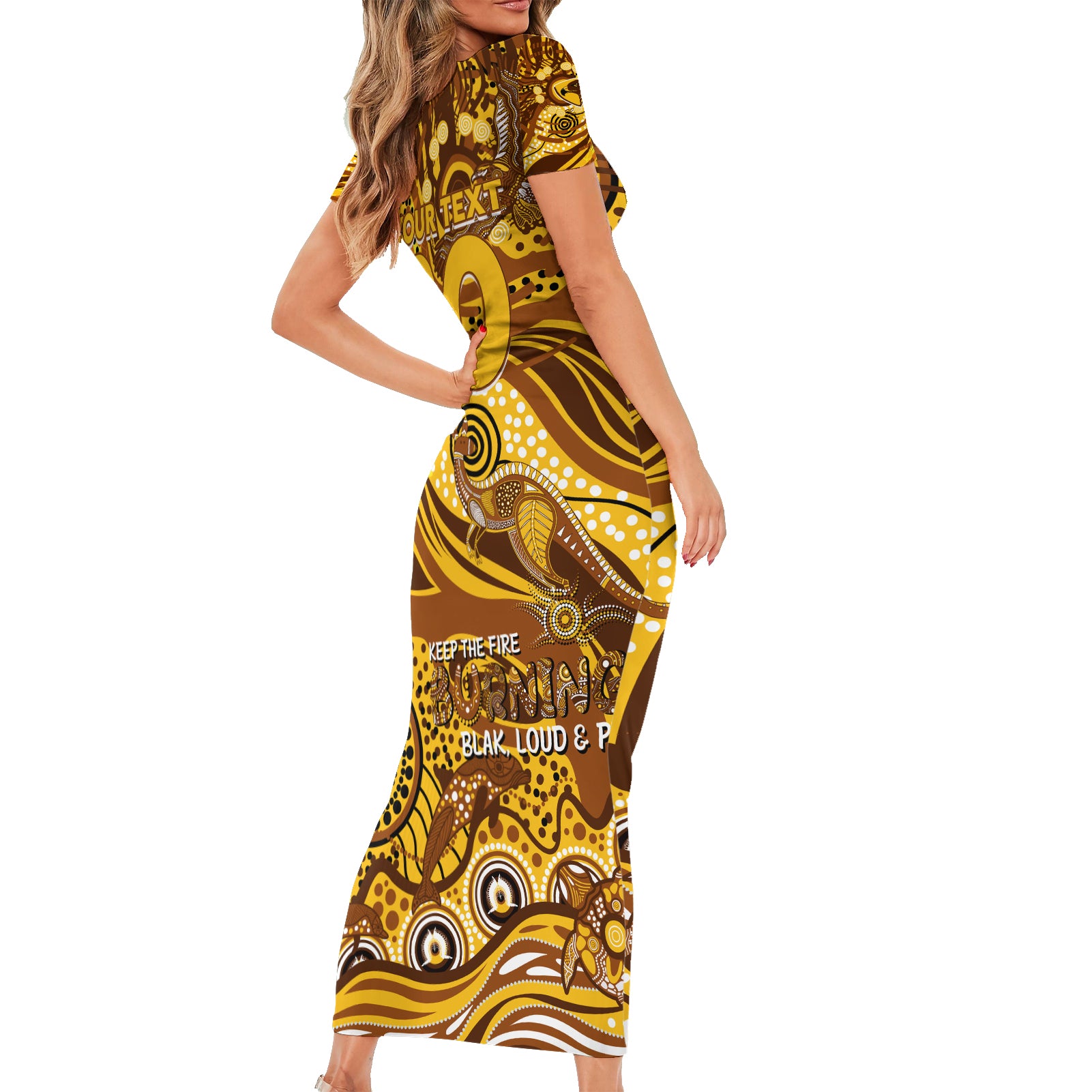 Custom NAIDOC Week 2024 Hawks Short Sleeve Bodycon Dress Aboriginal Animals Keep The Fire Burning