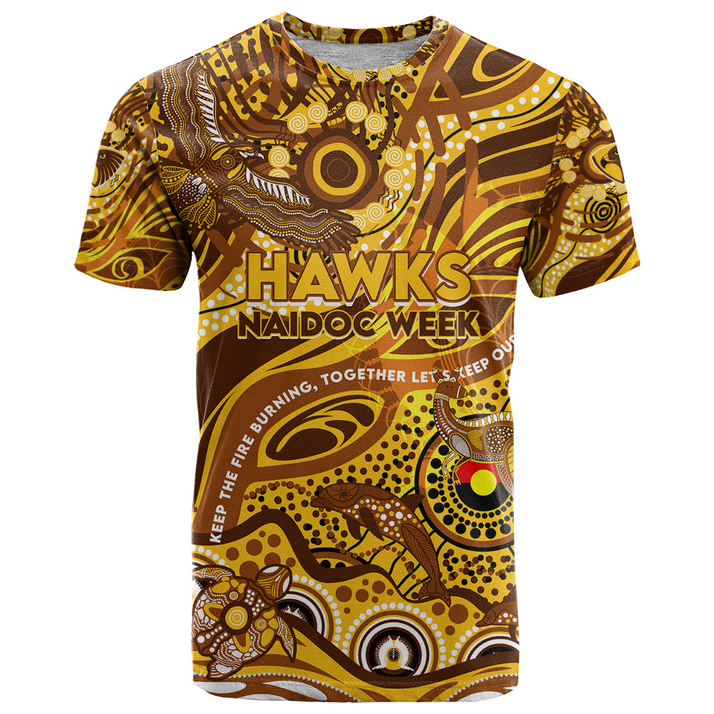 Custom NAIDOC Week 2024 Hawks T Shirt Aboriginal Animals Keep The Fire Burning