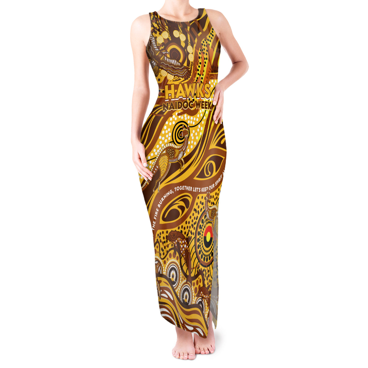 Custom NAIDOC Week 2024 Hawks Tank Maxi Dress Aboriginal Animals Keep The Fire Burning