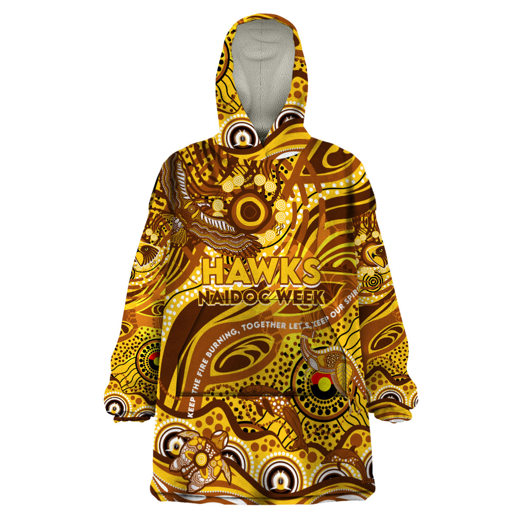 Custom NAIDOC Week 2024 Hawks Wearable Blanket Hoodie Aboriginal Animals Keep The Fire Burning