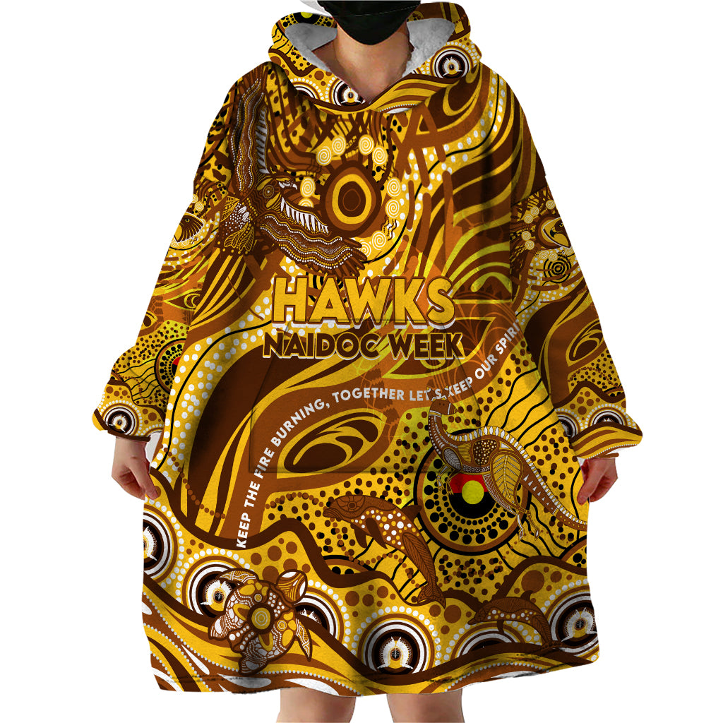 Custom NAIDOC Week 2024 Hawks Wearable Blanket Hoodie Aboriginal Animals Keep The Fire Burning