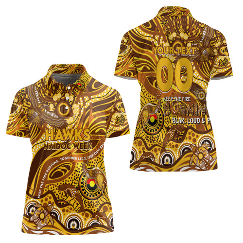 Custom NAIDOC Week 2024 Hawks Women Polo Shirt Aboriginal Animals Keep The Fire Burning