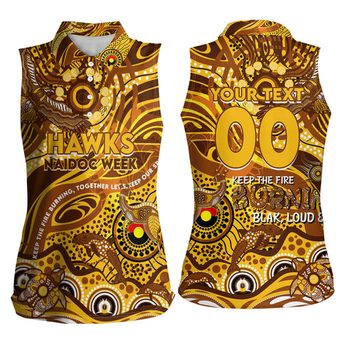 Custom NAIDOC Week 2024 Hawks Women Sleeveless Polo Shirt Aboriginal Animals Keep The Fire Burning
