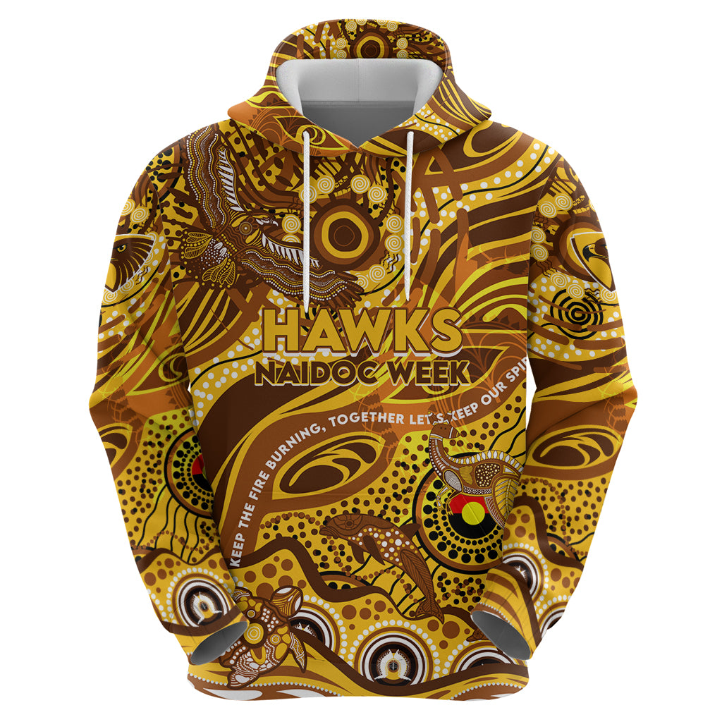 Custom NAIDOC Week 2024 Hawks Zip Hoodie Aboriginal Animals Keep The Fire Burning