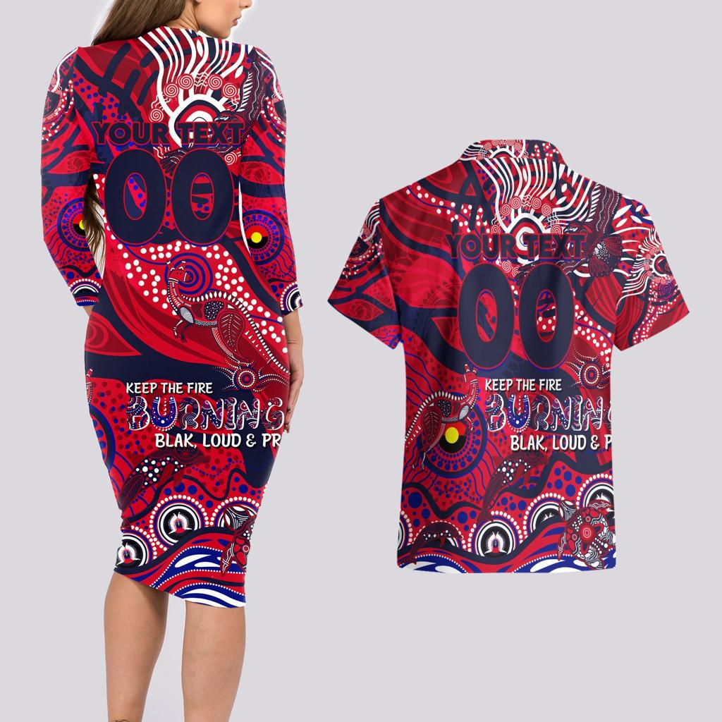 Custom NAIDOC Week 2024 Demons Couples Matching Long Sleeve Bodycon Dress and Hawaiian Shirt Aboriginal Animals Keep The Fire Burning