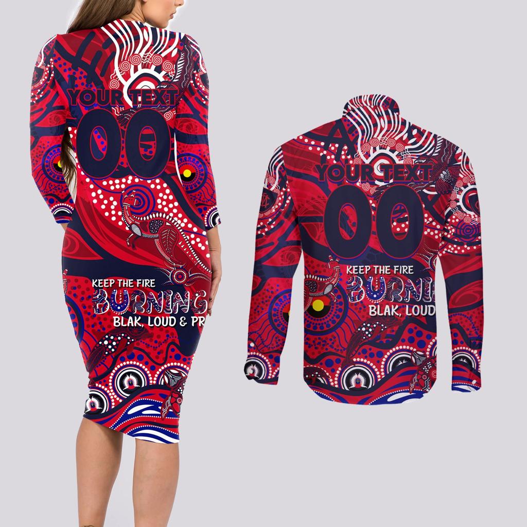 Custom NAIDOC Week 2024 Demons Couples Matching Long Sleeve Bodycon Dress and Long Sleeve Button Shirt Aboriginal Animals Keep The Fire Burning