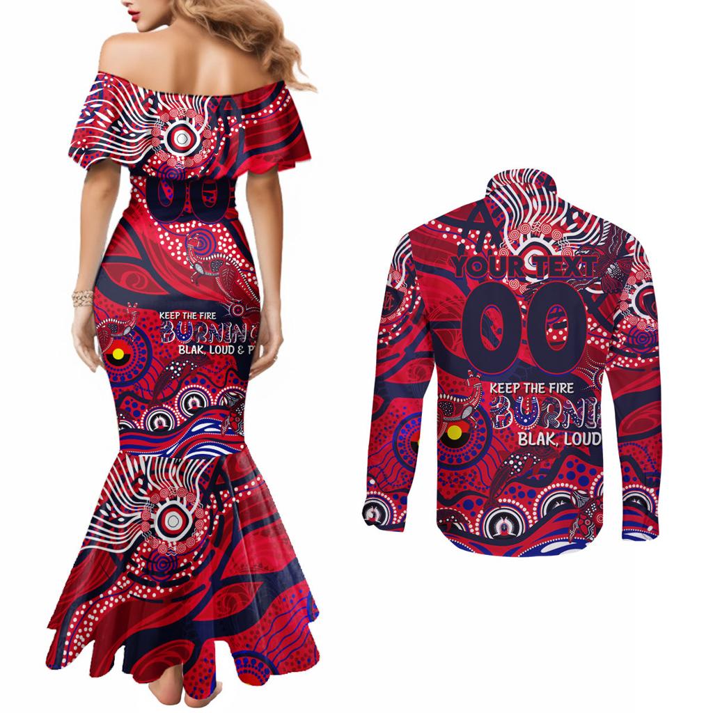 Custom NAIDOC Week 2024 Demons Couples Matching Mermaid Dress and Long Sleeve Button Shirt Aboriginal Animals Keep The Fire Burning