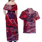 Custom NAIDOC Week 2024 Demons Couples Matching Off Shoulder Maxi Dress and Hawaiian Shirt Aboriginal Animals Keep The Fire Burning