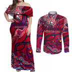 Custom NAIDOC Week 2024 Demons Couples Matching Off Shoulder Maxi Dress and Long Sleeve Button Shirt Aboriginal Animals Keep The Fire Burning