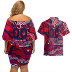 Custom NAIDOC Week 2024 Demons Couples Matching Off Shoulder Short Dress and Hawaiian Shirt Aboriginal Animals Keep The Fire Burning
