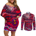 Custom NAIDOC Week 2024 Demons Couples Matching Off Shoulder Short Dress and Long Sleeve Button Shirt Aboriginal Animals Keep The Fire Burning