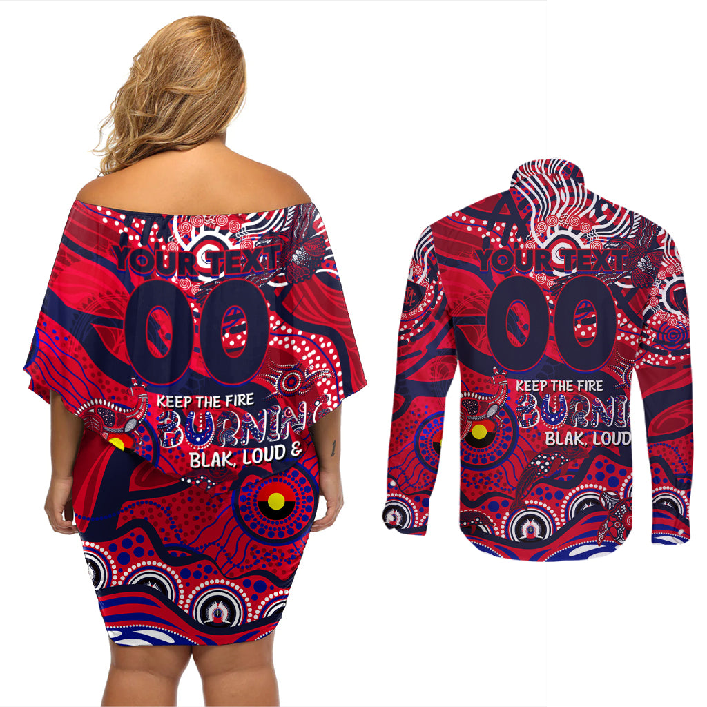 Custom NAIDOC Week 2024 Demons Couples Matching Off Shoulder Short Dress and Long Sleeve Button Shirt Aboriginal Animals Keep The Fire Burning