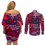 Custom NAIDOC Week 2024 Demons Couples Matching Off Shoulder Short Dress and Long Sleeve Button Shirt Aboriginal Animals Keep The Fire Burning