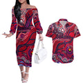Custom NAIDOC Week 2024 Demons Couples Matching Off The Shoulder Long Sleeve Dress and Hawaiian Shirt Aboriginal Animals Keep The Fire Burning