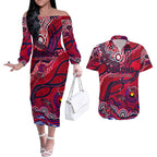 Custom NAIDOC Week 2024 Demons Couples Matching Off The Shoulder Long Sleeve Dress and Hawaiian Shirt Aboriginal Animals Keep The Fire Burning